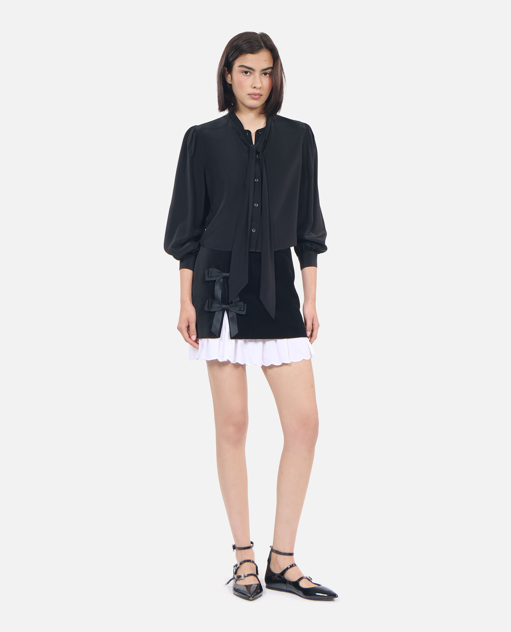 Short black silk shirt, BLACK, hi-res image number null