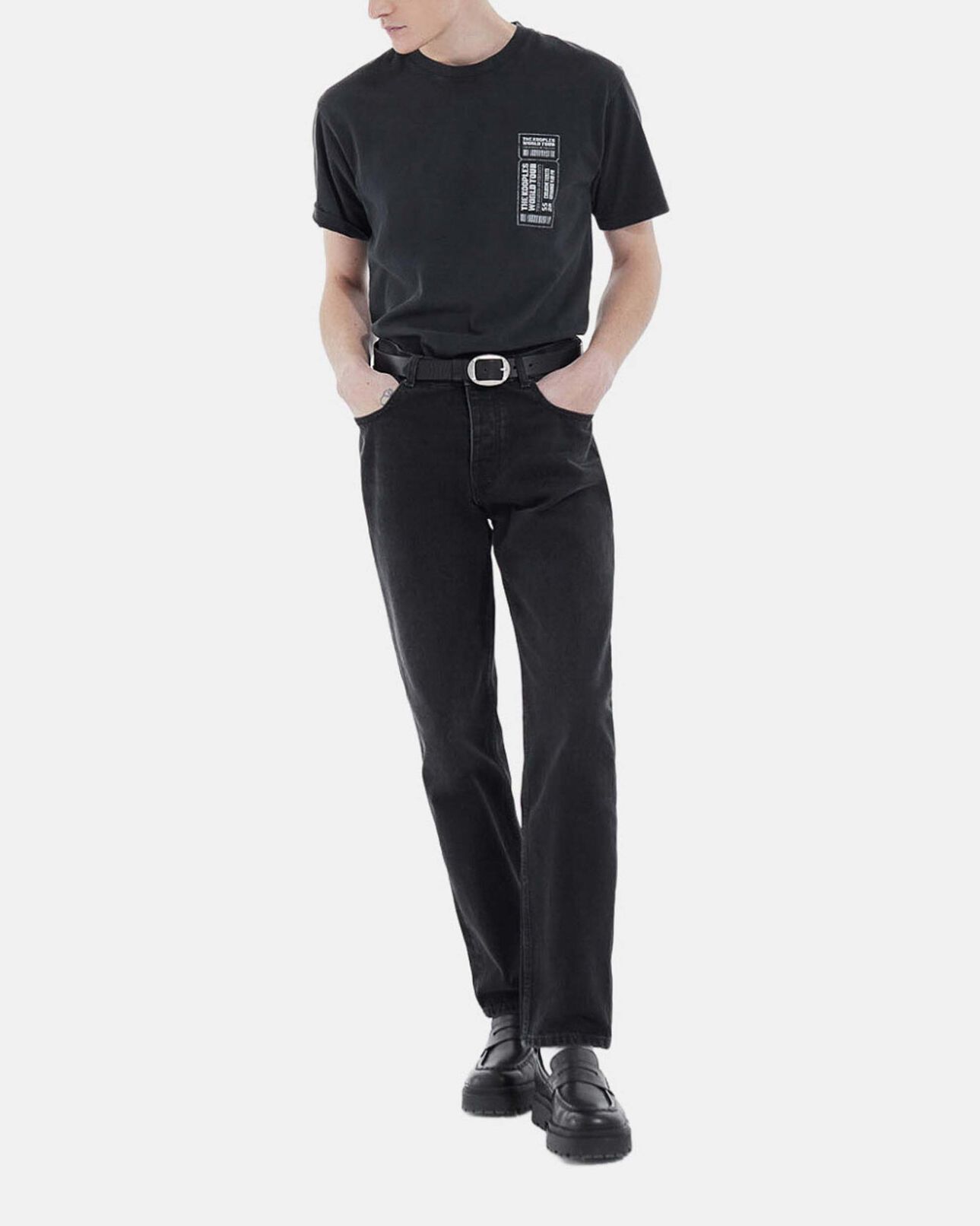 The Kooples HOMBRE BLACK WASHED camiseta negra logotipo desgastada algodón