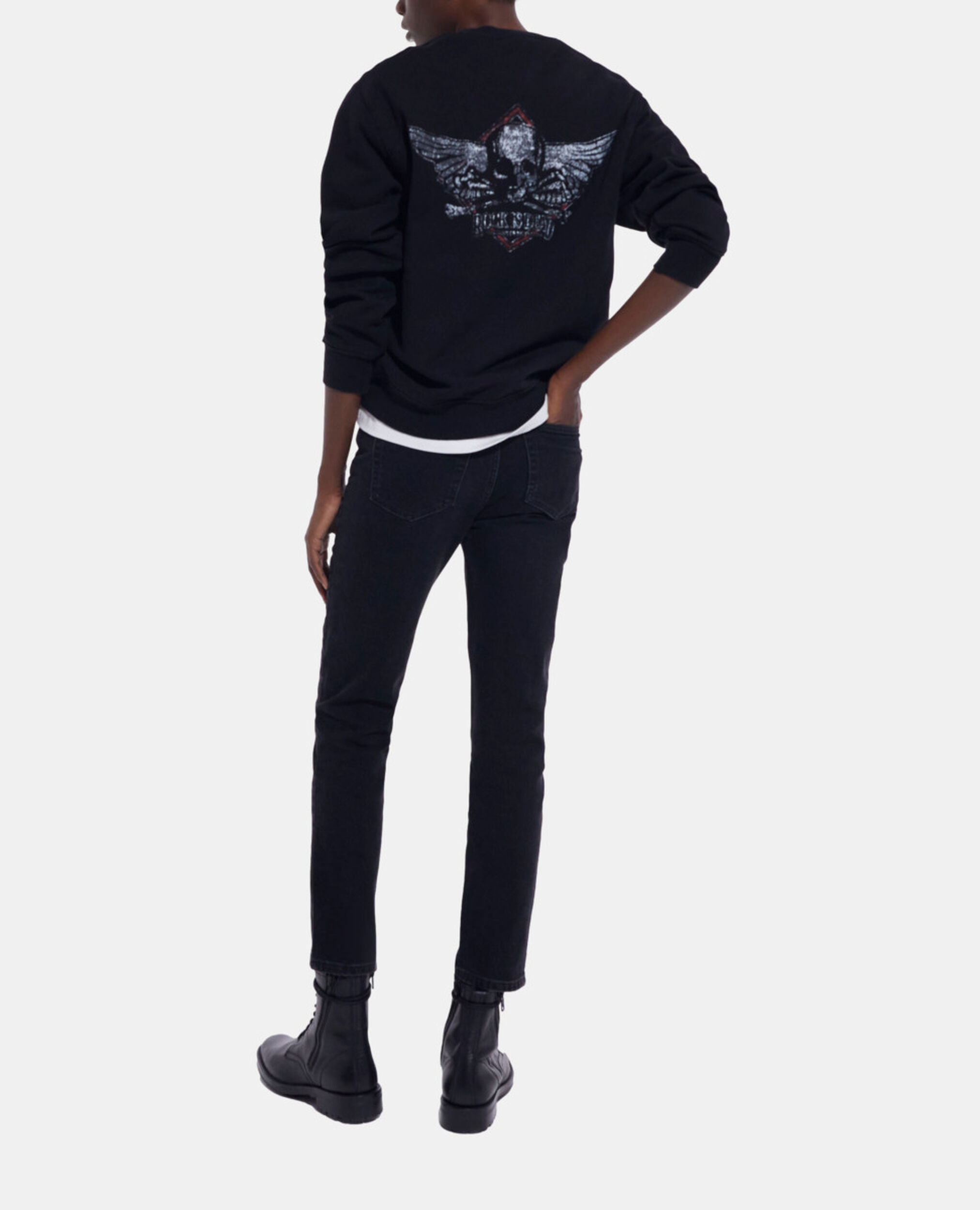 Black sweatshirt with screen print, BLACK WASHED, hi-res image number null