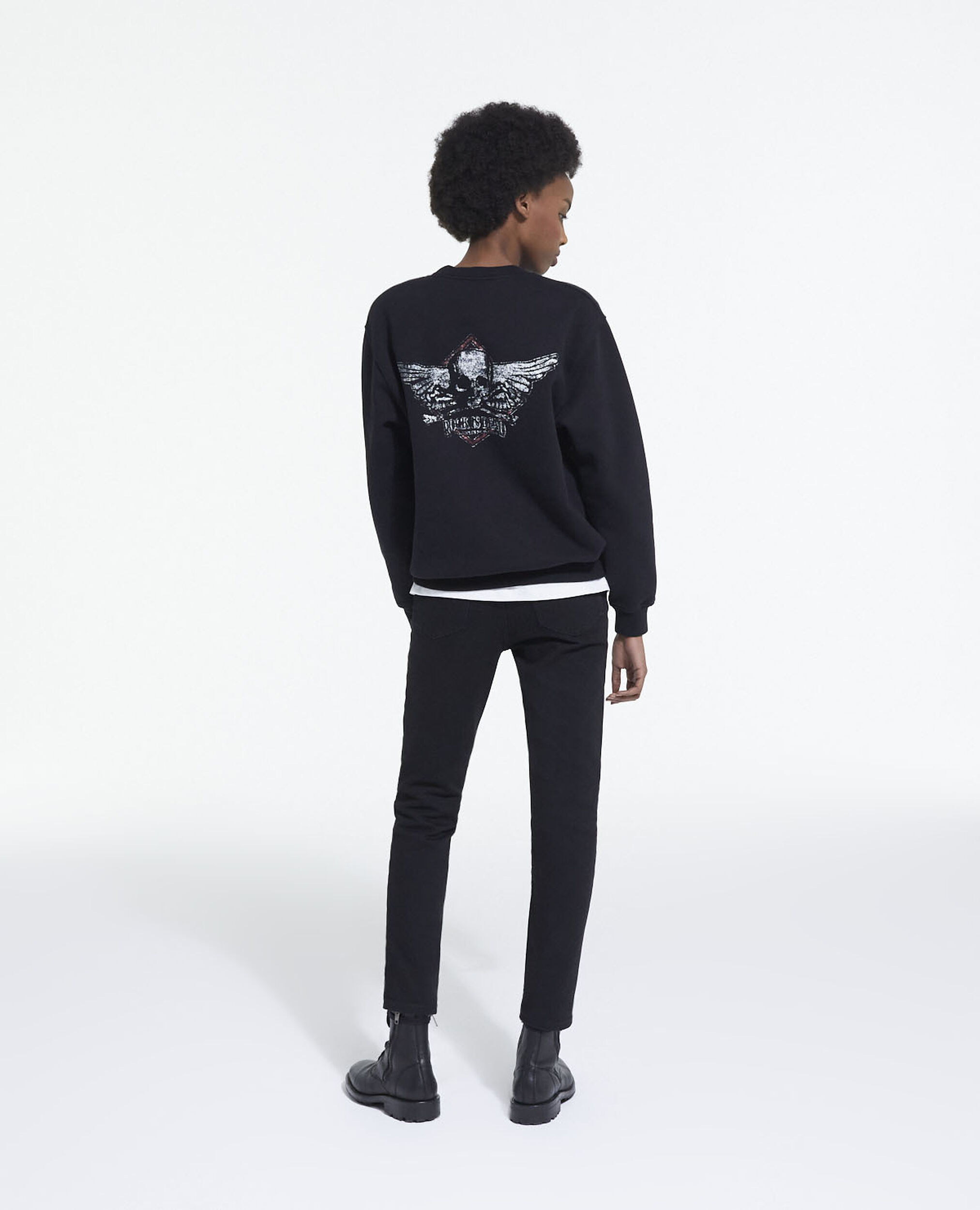 Black sweatshirt with screen print, BLACK WASHED, hi-res image number null