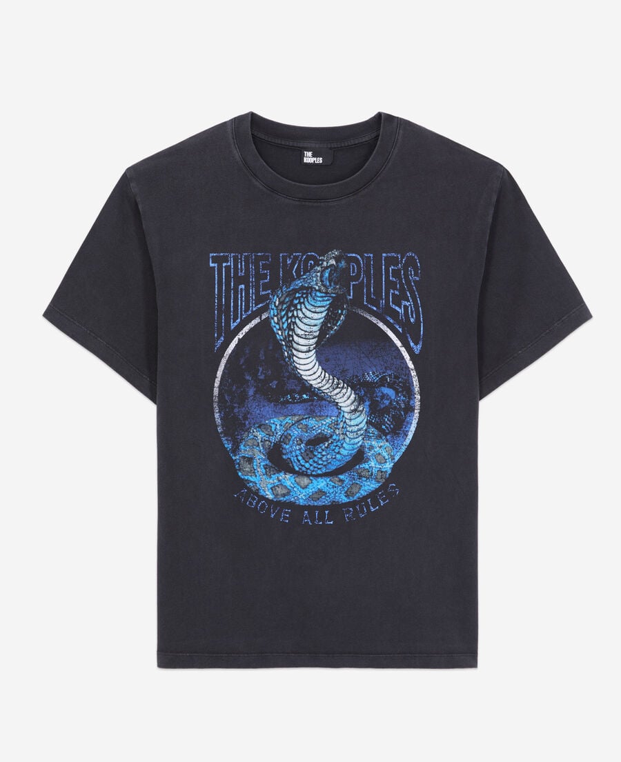 The Kooples DAMEN BLACK BLUE schwarzes t-shirt damen mit „cobra“-siebdruck