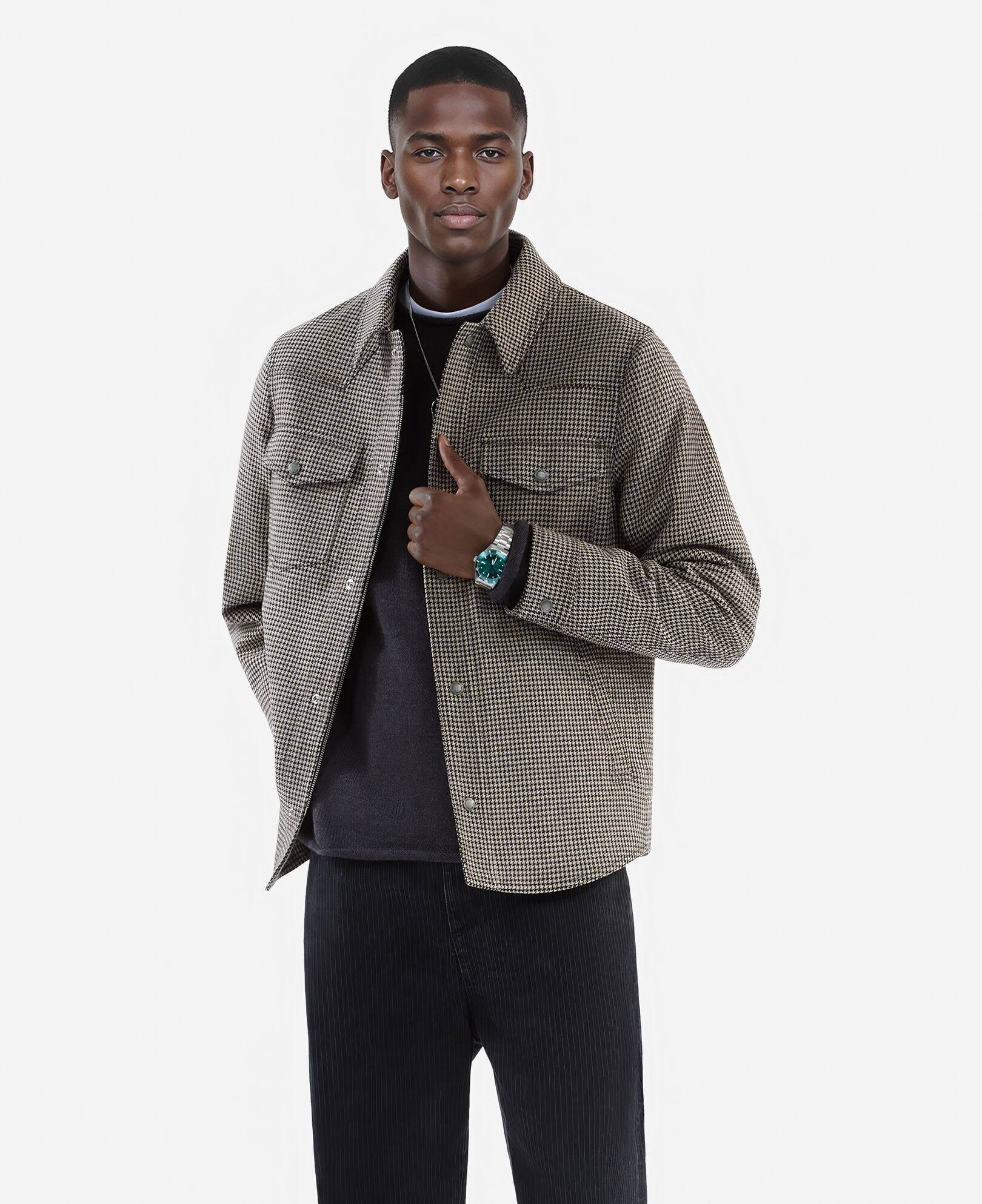 The Kooples HOMME BROWN blouson style surchemise pied de poule marron et écru