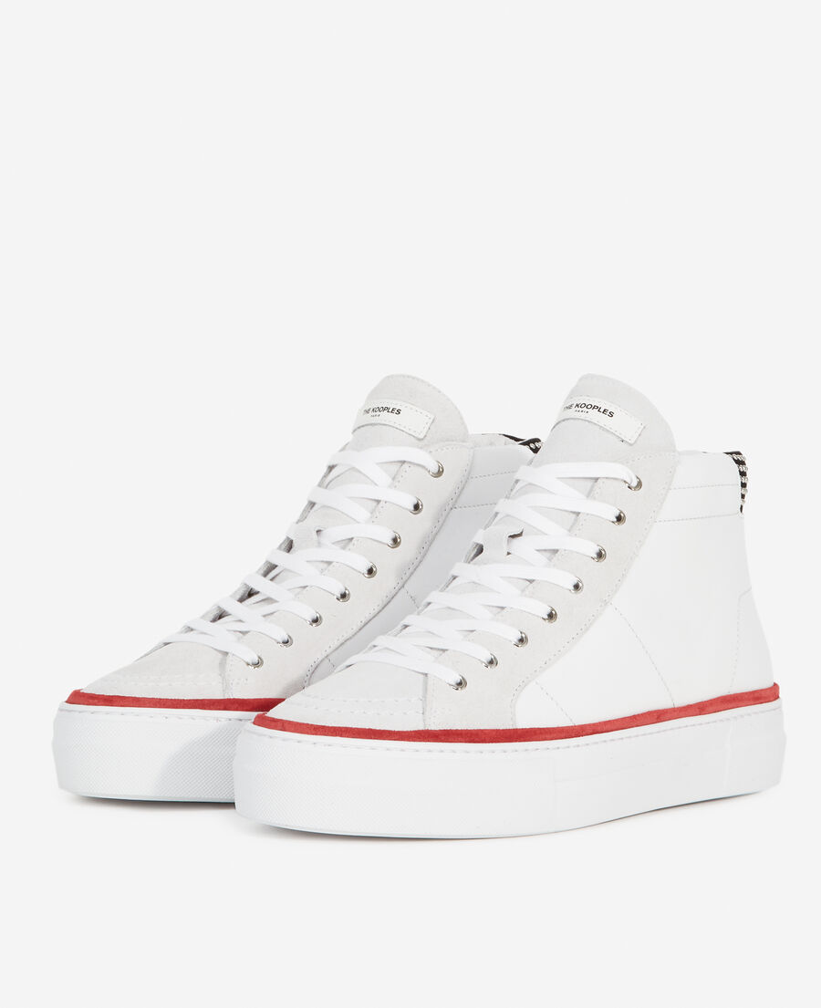white leather sneakers with colored details