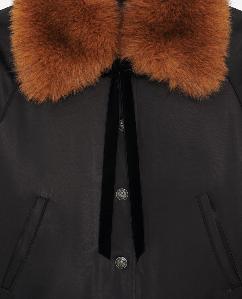 The Kooples WOMEN BLACK black satin fur collar jacket