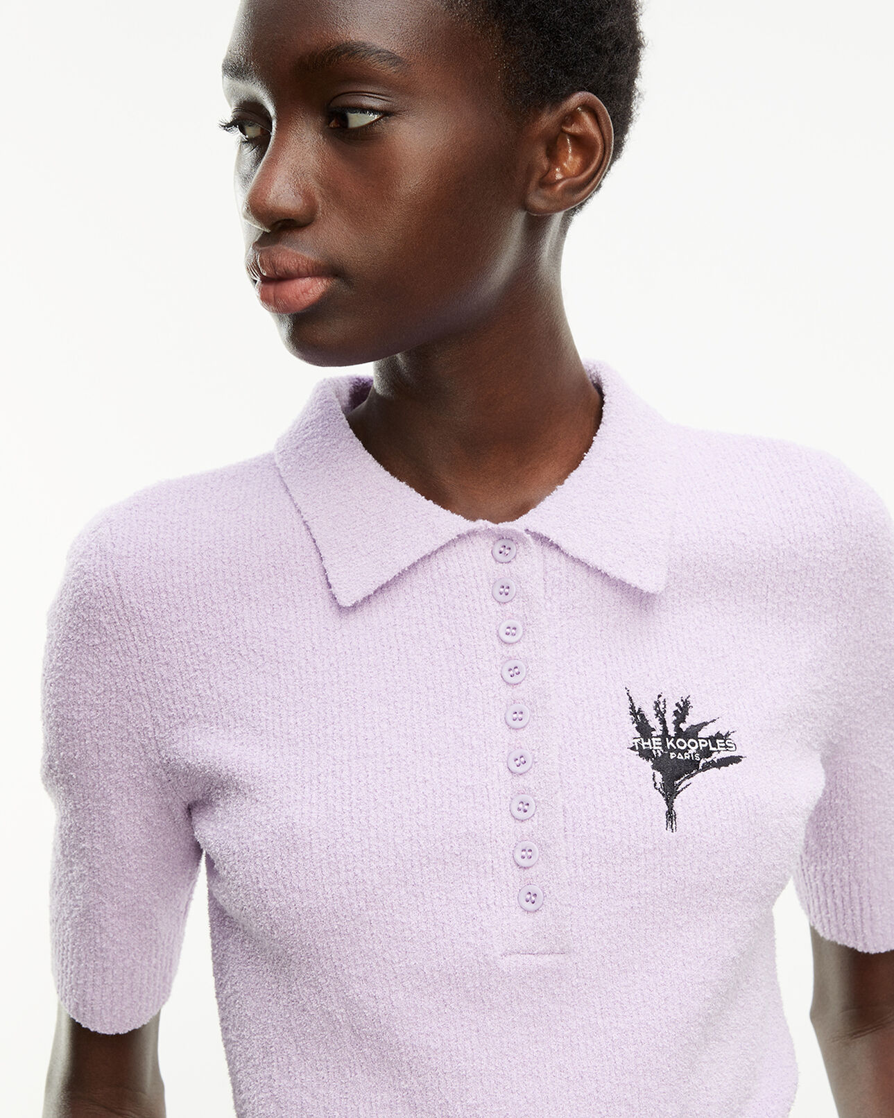 The Kooples FEMME LIGHT PURPLE polo violet ajusté boutonné détail brodé