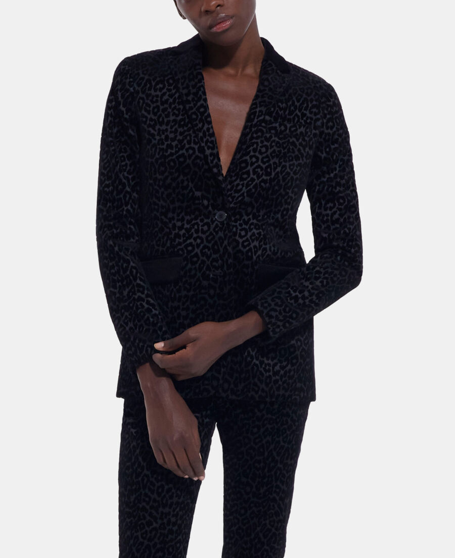 The Kooples WOMEN BLACK black velvet suit jacket with leopard print