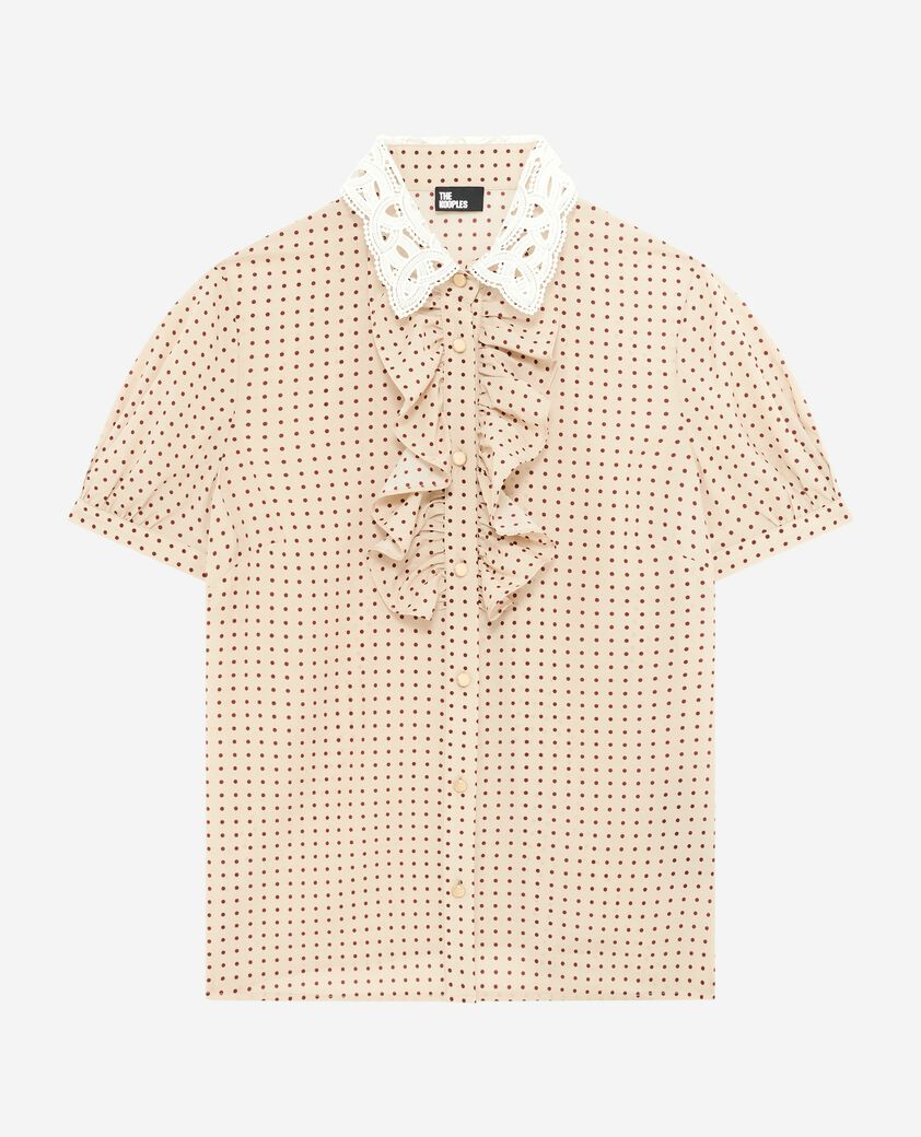 The Kooples FEMME BEIGE / RED chemise manches courtes à pois beige