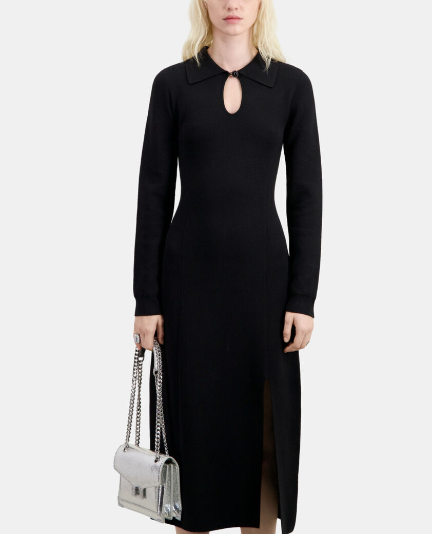 The Kooples FEMME BLACK robe longue en maille noire