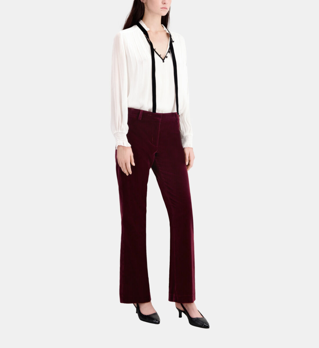 Burgundy velvet shop trousers womens