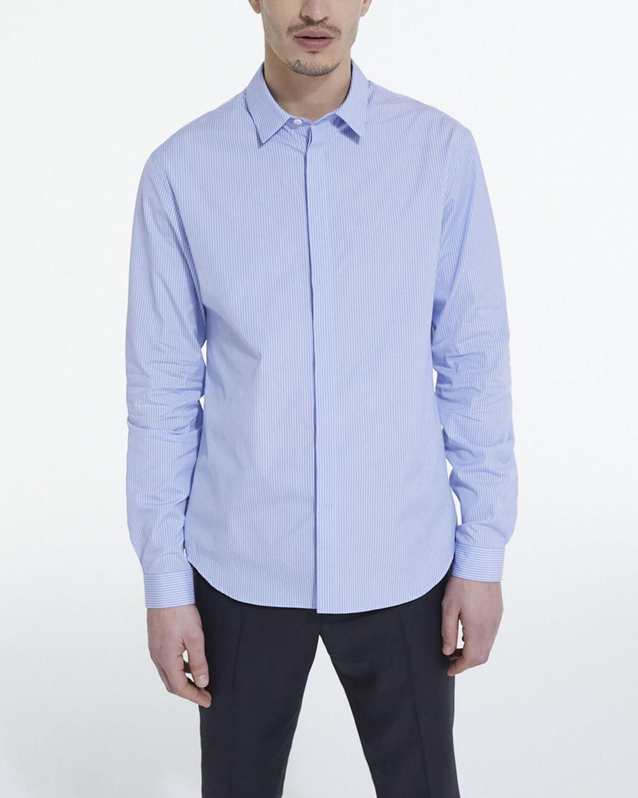 The Kooples HOMME WHITE / SKY BLUE chemise col classique à rayures