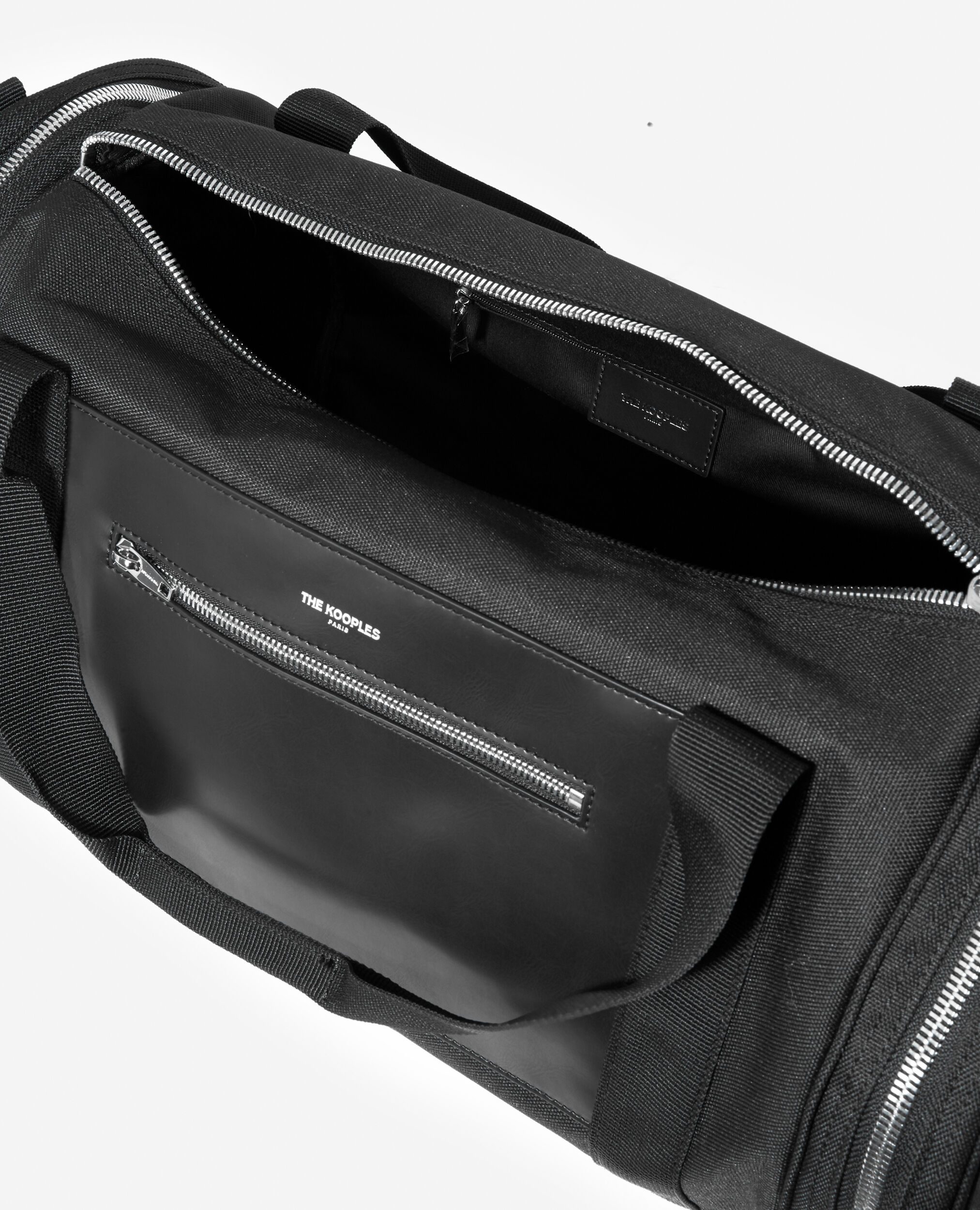 Black nylon sports bag with a leather pocket The Kooples US