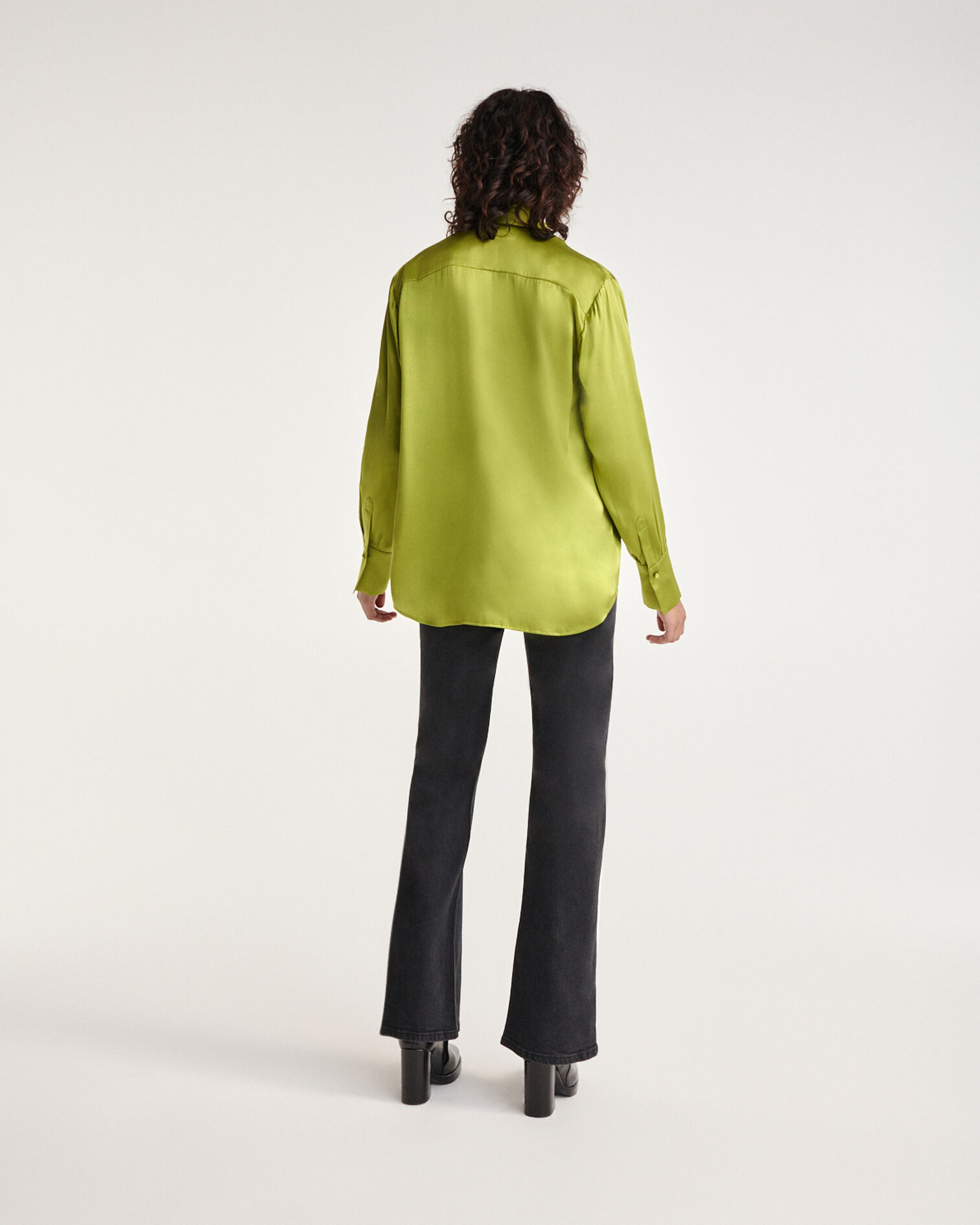Khaki silk shirt with French cuffs, KAKI, hi-res image number null