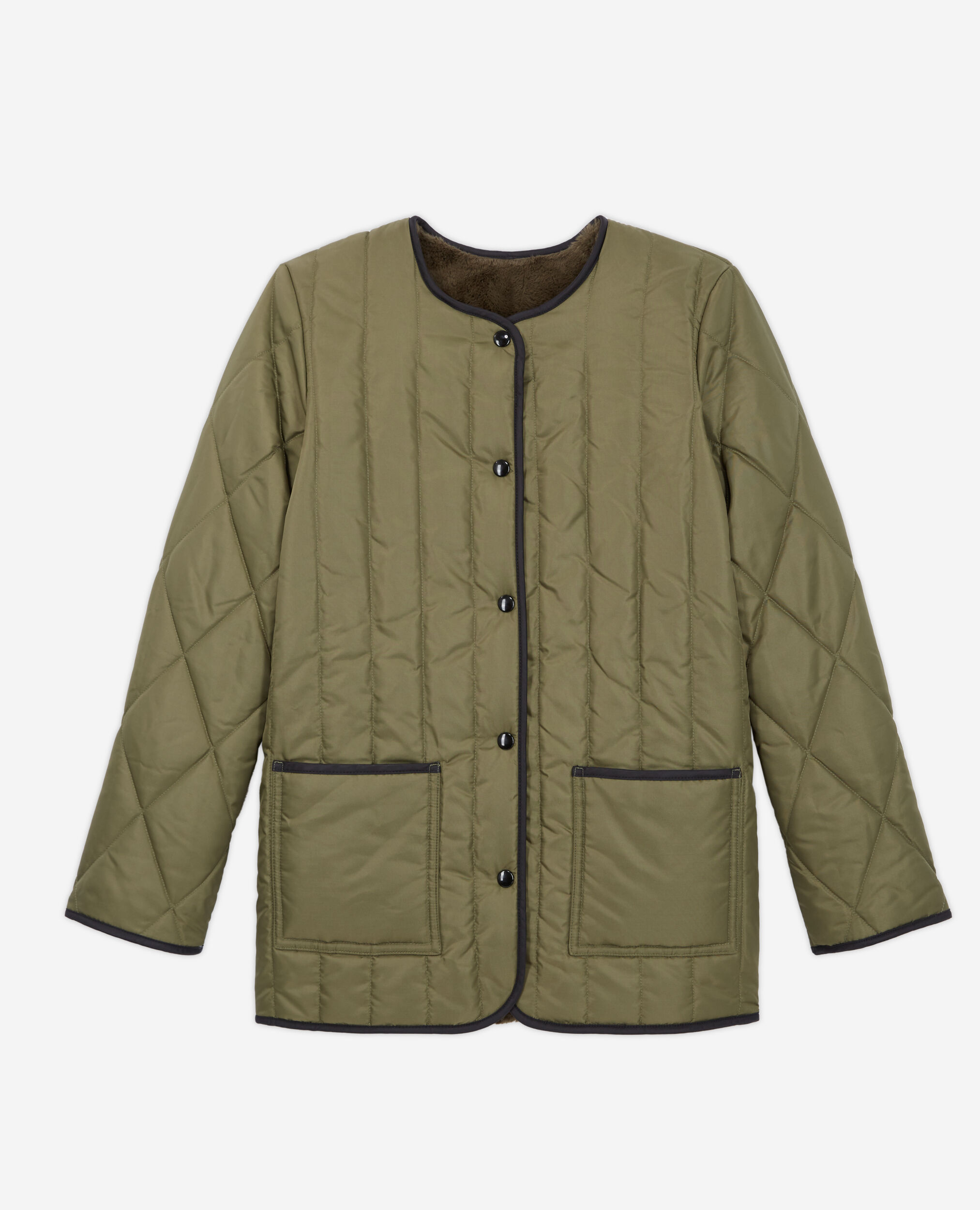 Khaki reversible faux fur jacket