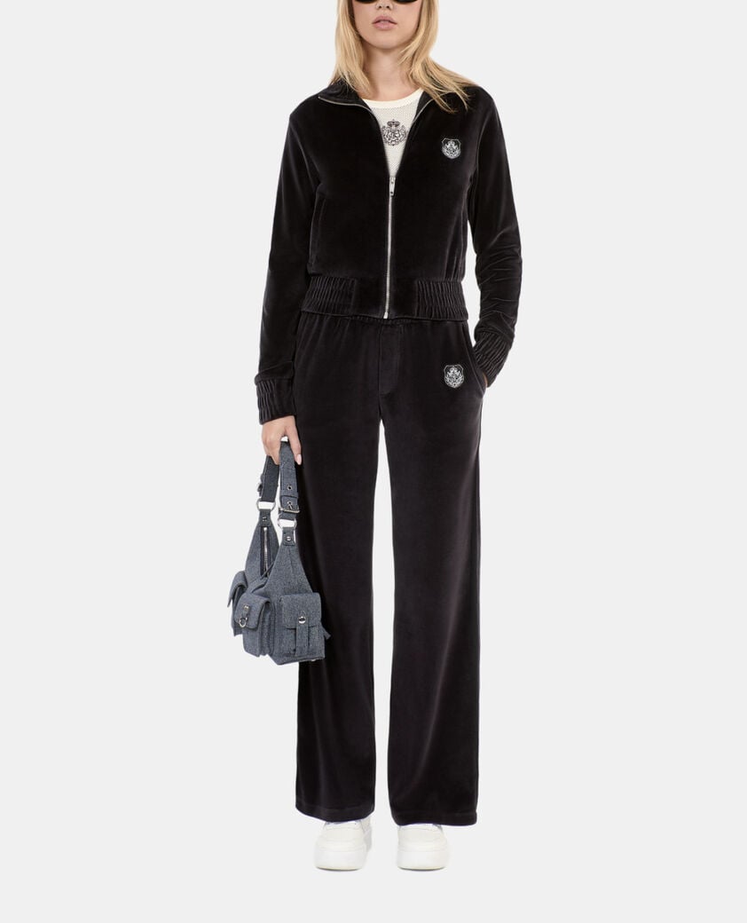 The Kooples DAMEN BLACK schwarze jogginghose mit logo aus samt
