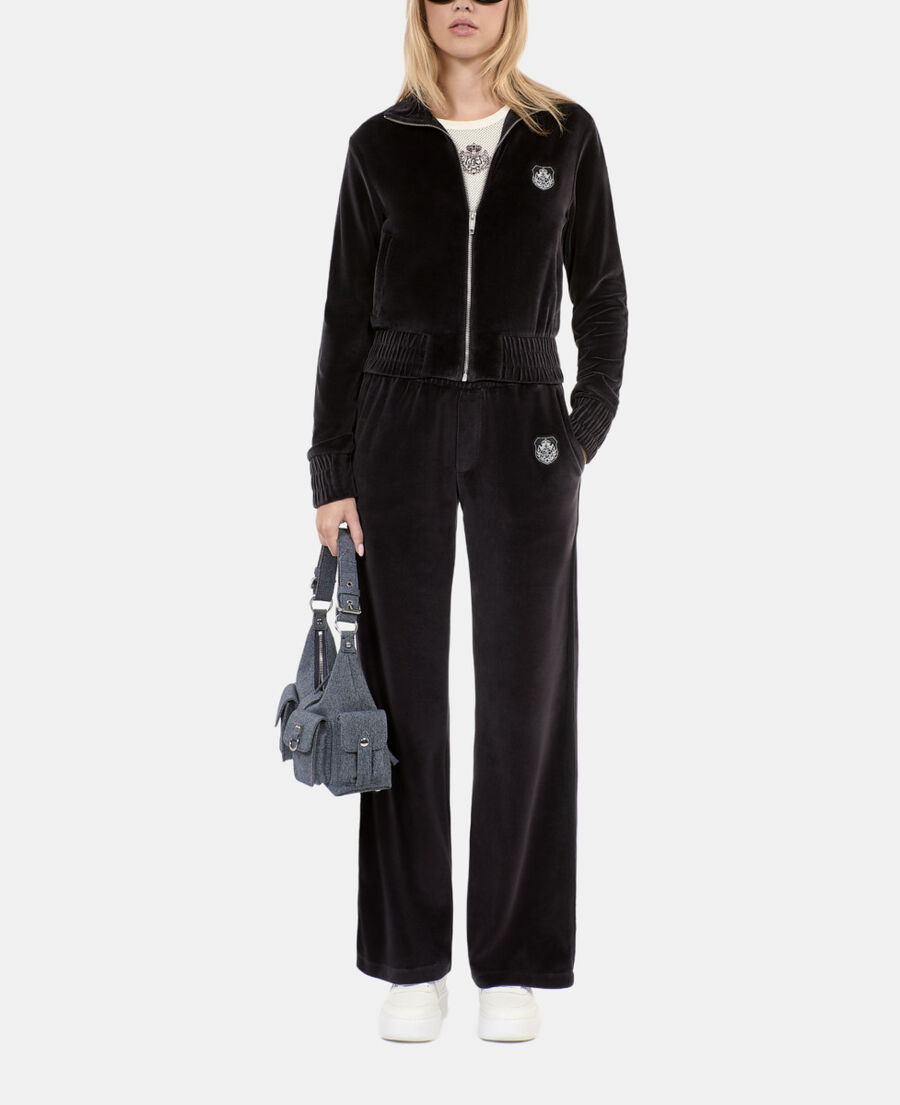 The Kooples DAMEN BLACK schwarze jogginghose mit logo aus samt