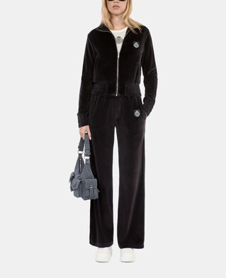 The Kooples DAMEN BLACK schwarze jogginghose mit logo aus samt