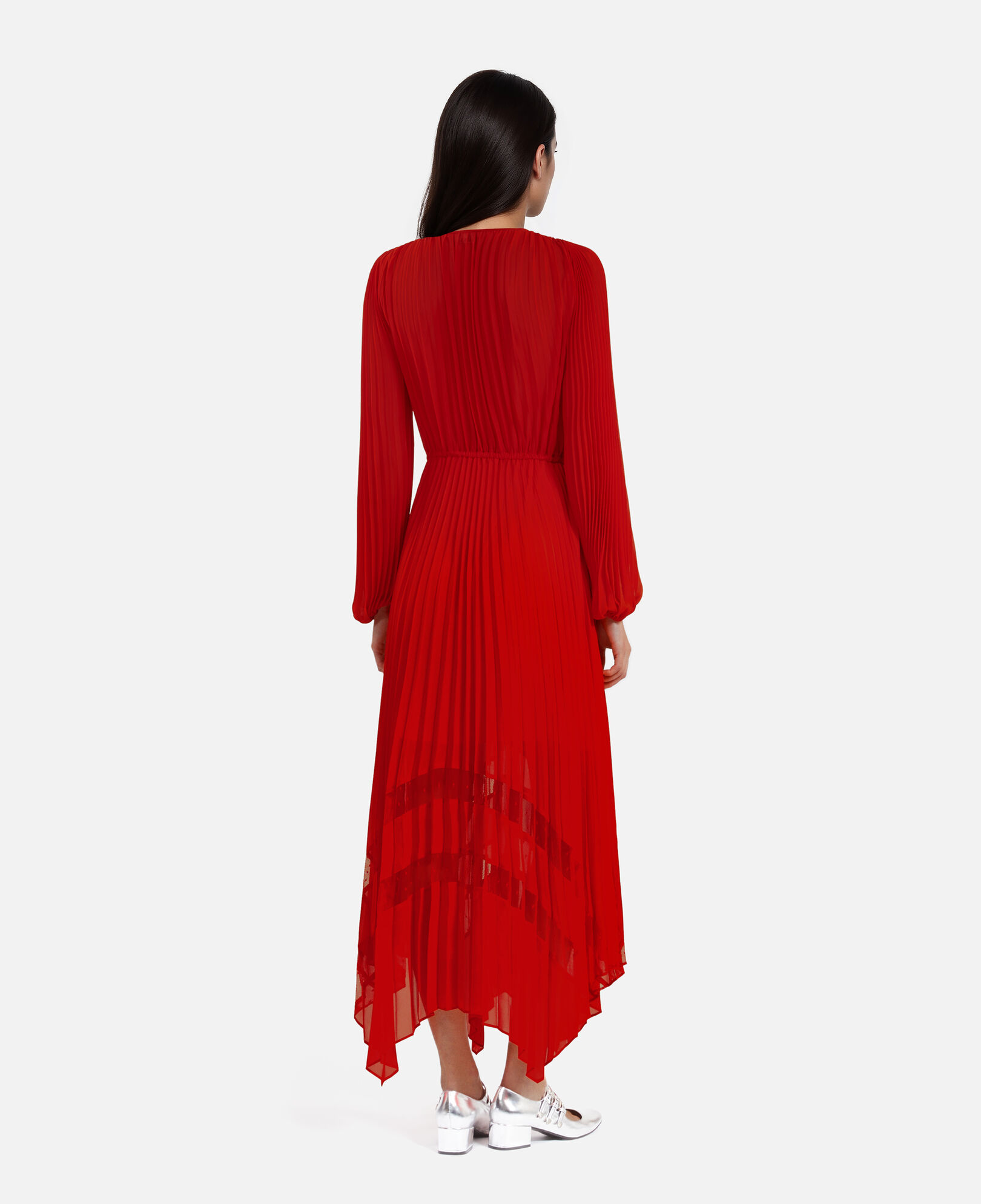 The Kooples FEMME RED robe longue plissée rouge
