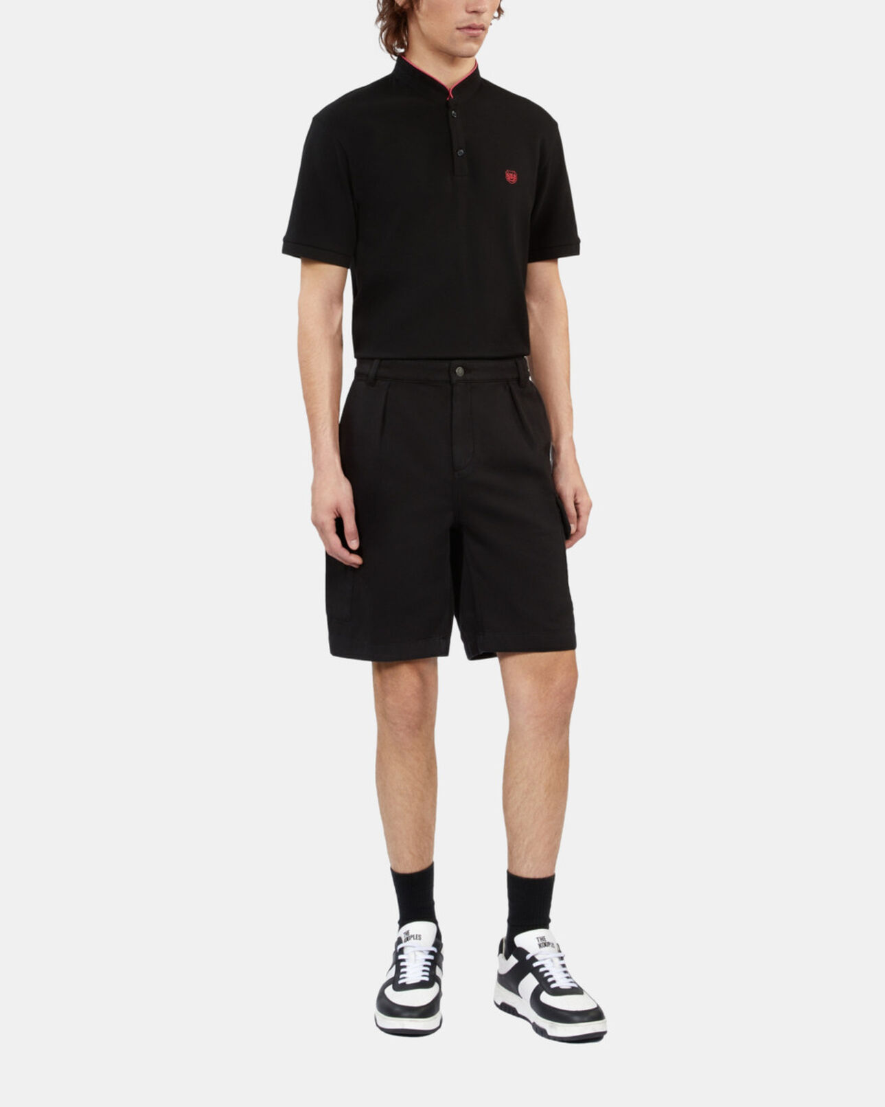 The Kooples MEN BLACK black cotton and linen cargo shorts