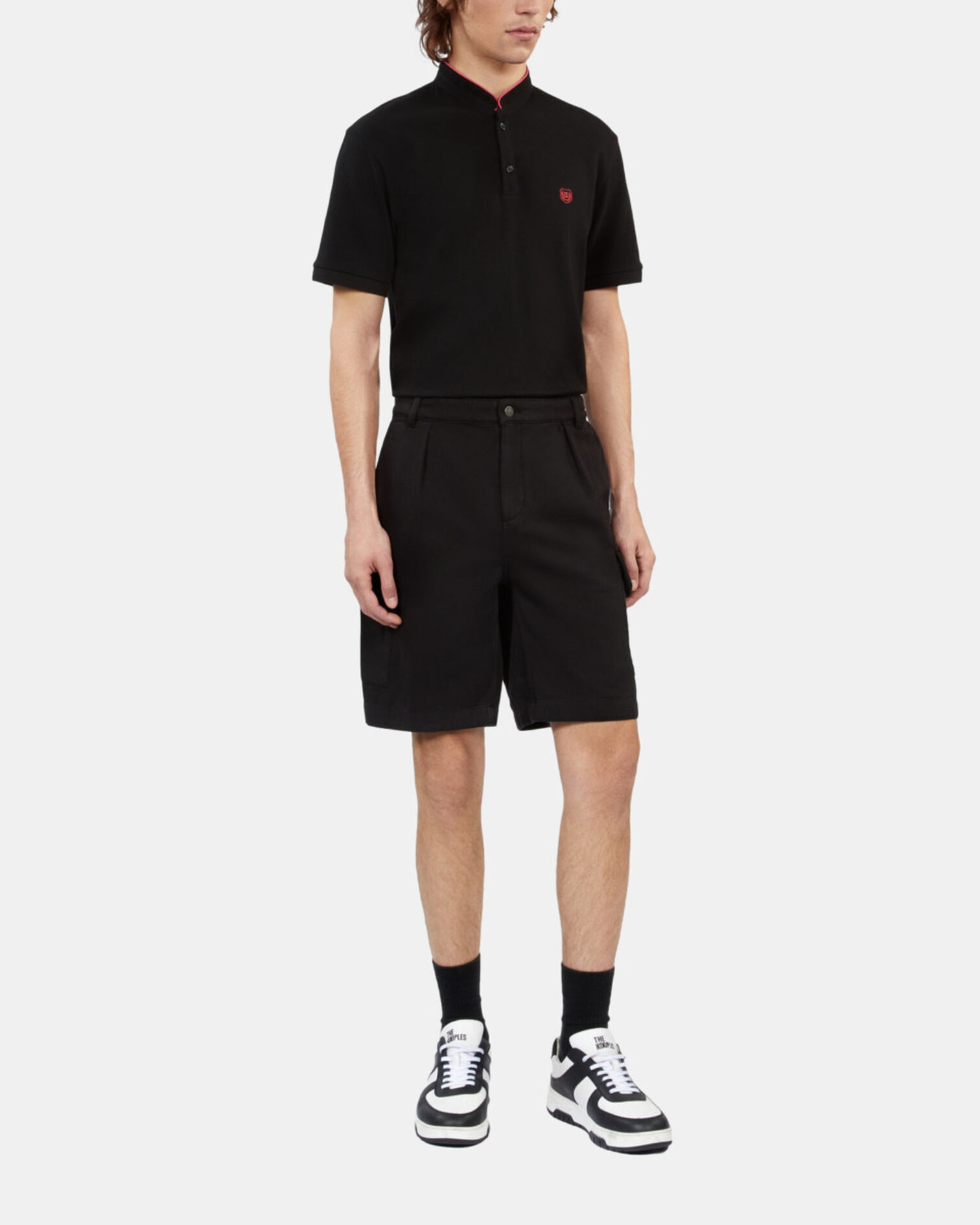 Black cotton and linen cargo shorts, BLACK, hi-res image number null