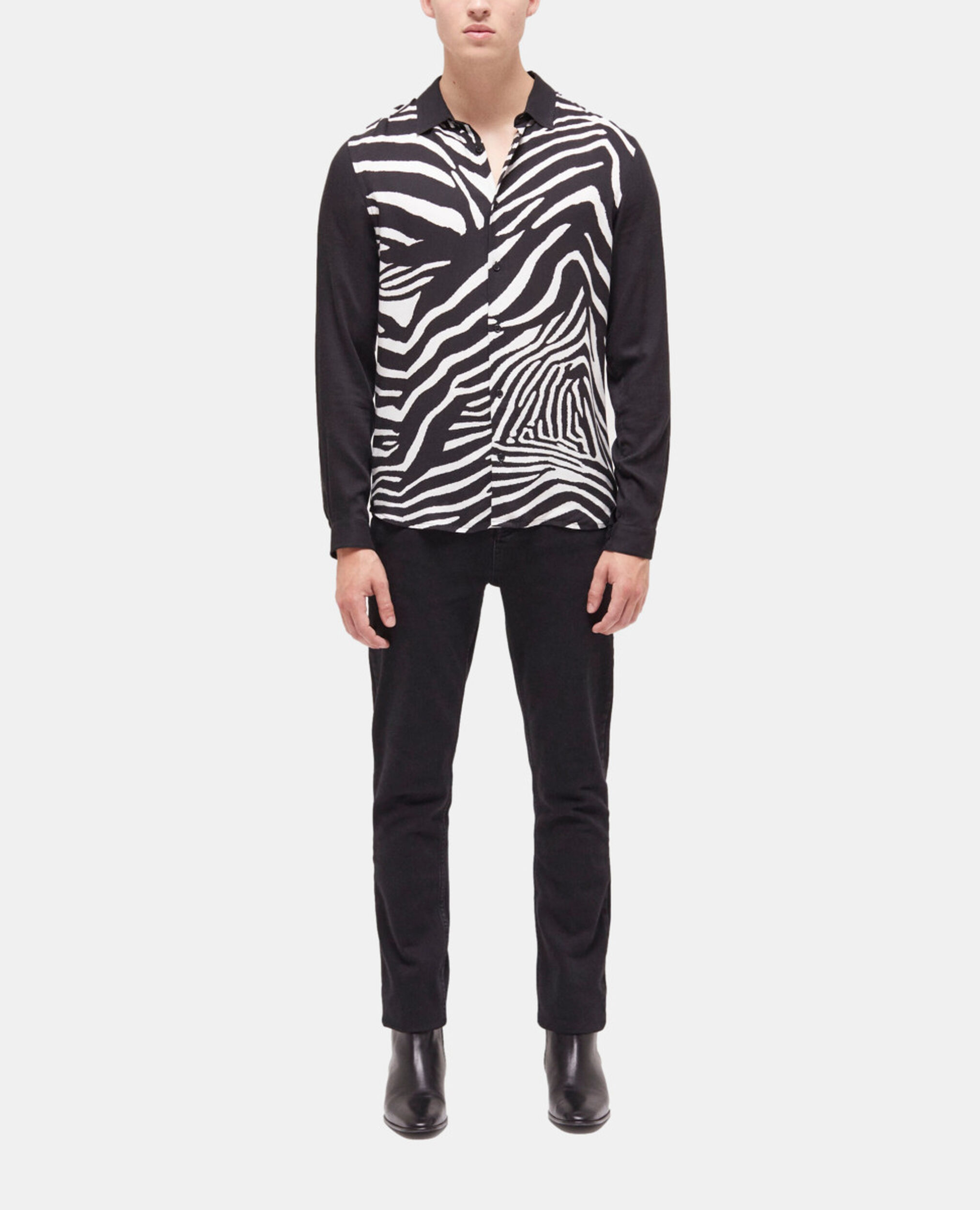 Printed classic-collar shirt, BLACK WHITE, hi-res image number null