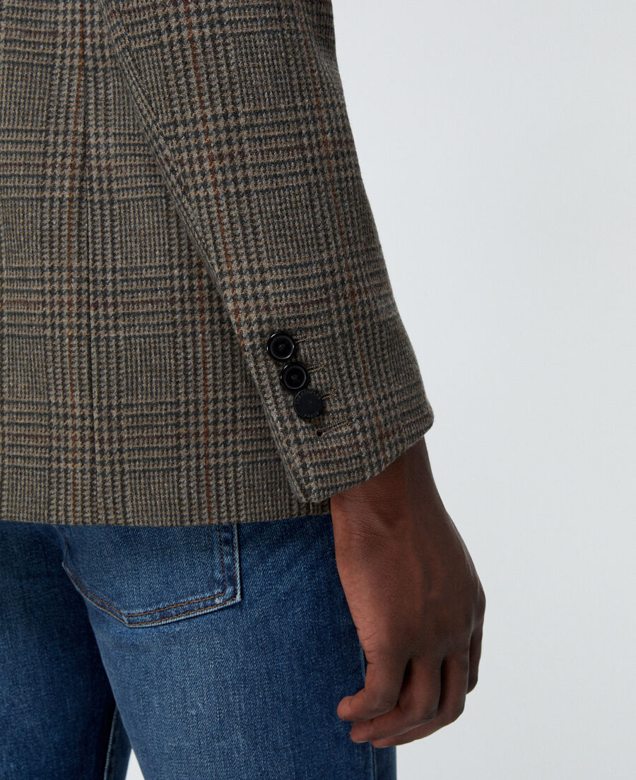 brown formal jacket in wool with check motif