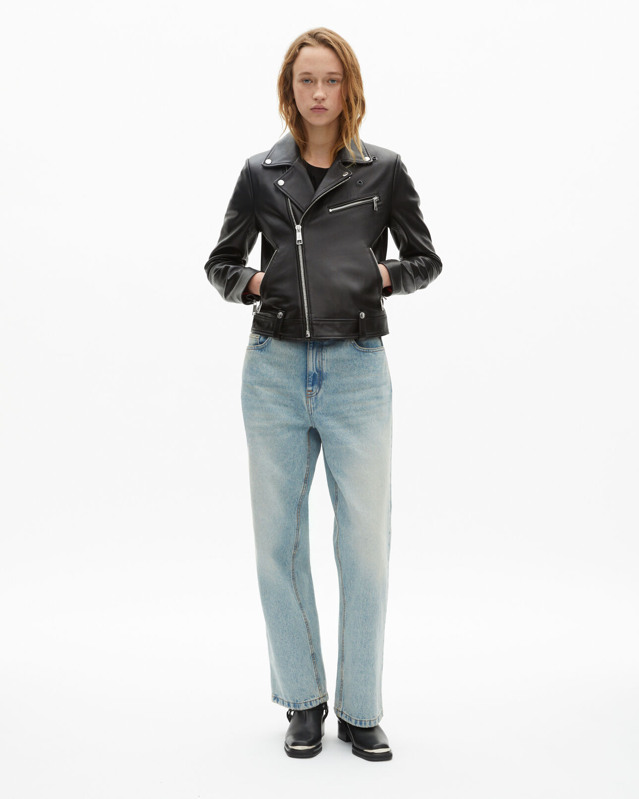 The Kooples WOMEN BLACK black leather biker jacket