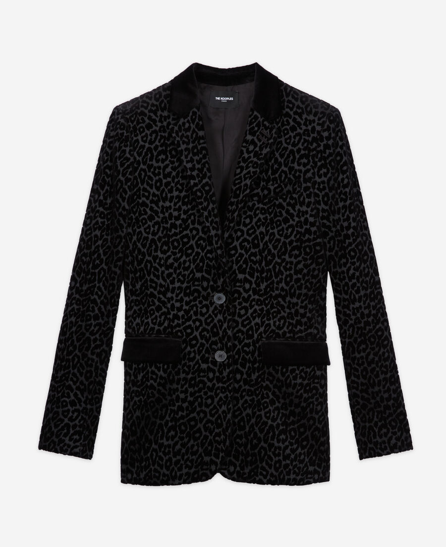 The Kooples WOMEN BLACK black velvet suit jacket with leopard print