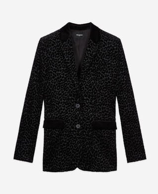 The Kooples WOMEN BLACK black velvet suit jacket with leopard print