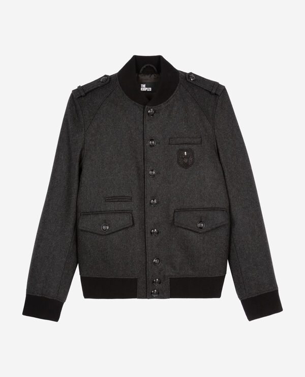 The Kooples MEN DARK GREY grey teddy jacket
