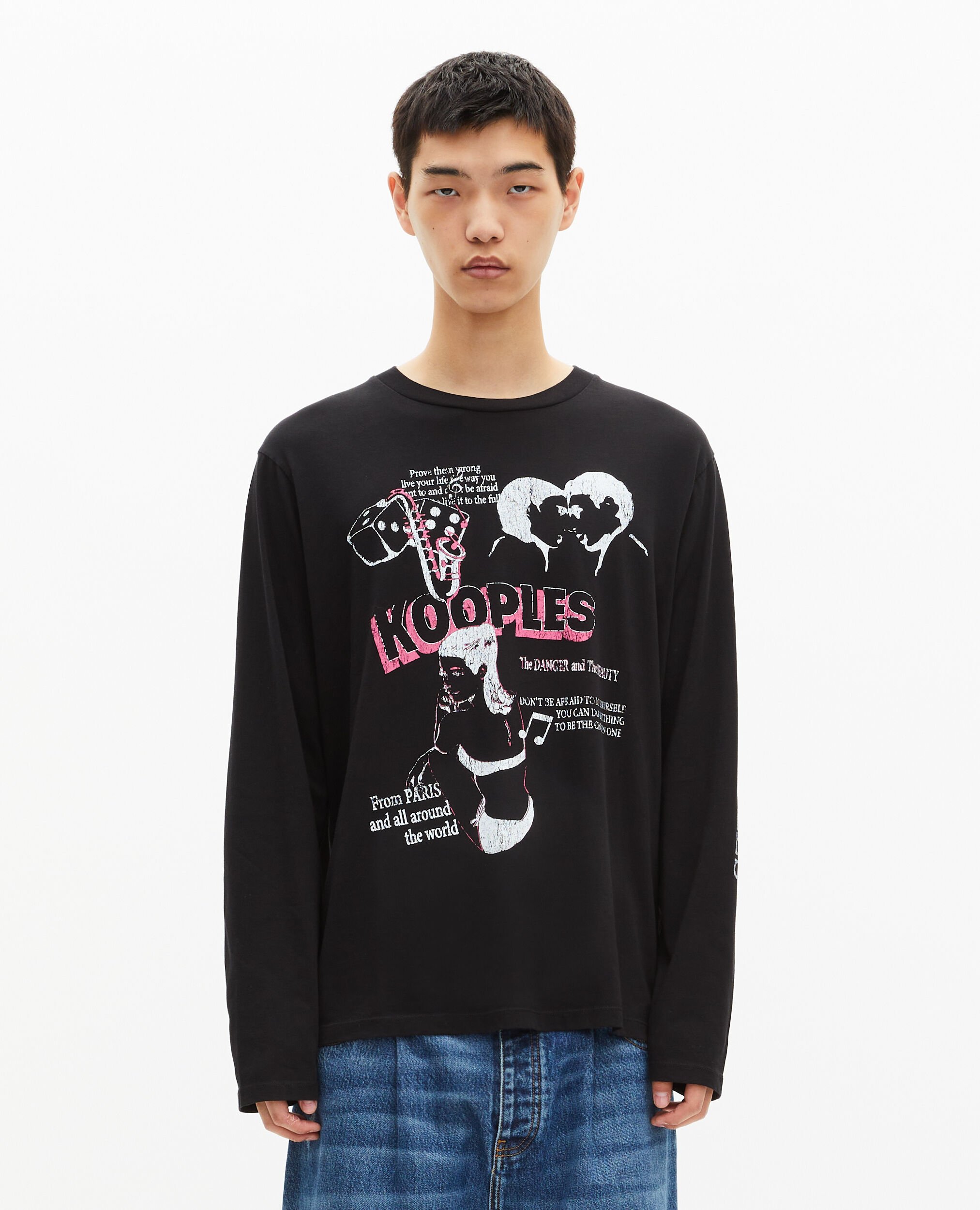 Long-sleeved t-shirt with black screen printing, BLACK WASHED, hi-res image number null