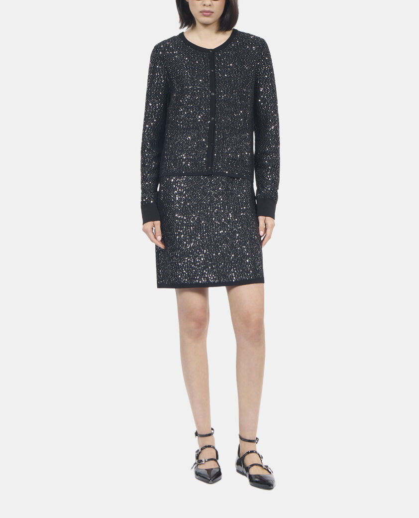 The Kooples FEMME BLACK cardigan à sequins en maille noire