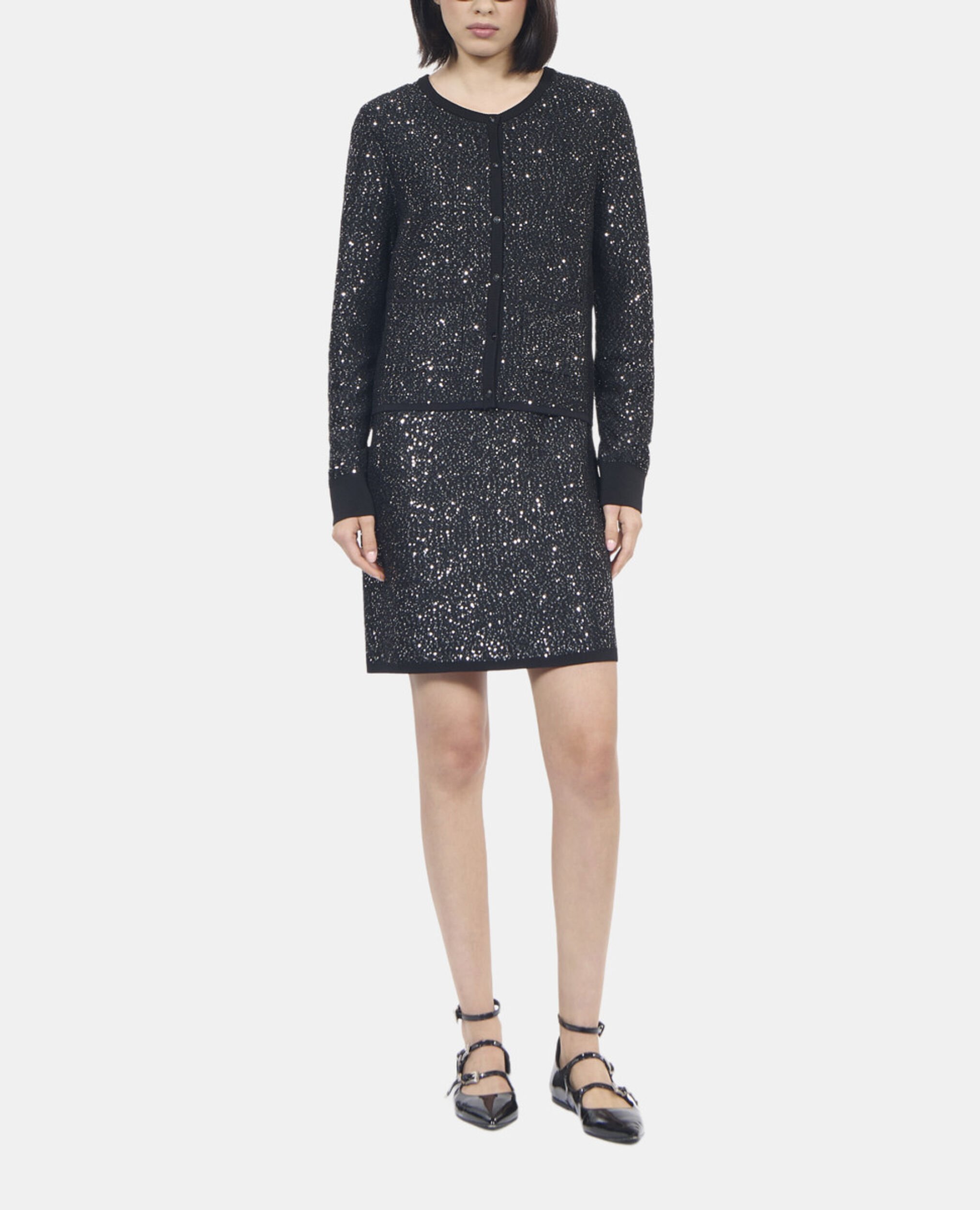Cardigan à sequins en maille noire, BLACK, hi-res image number null