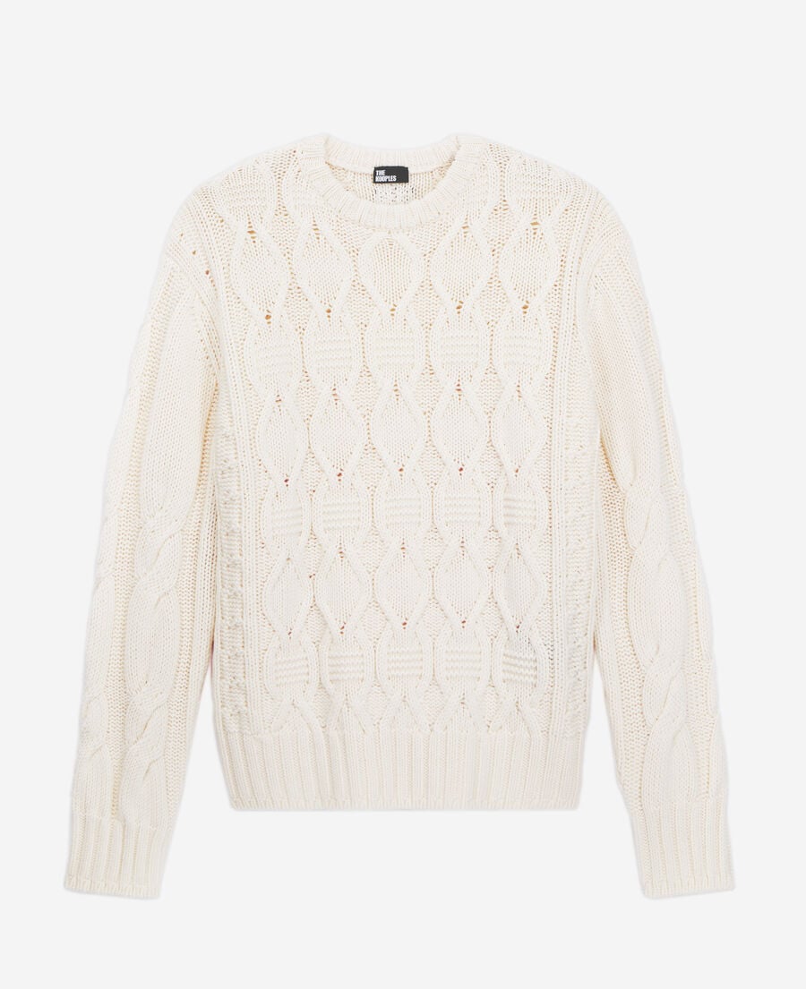 The Kooples HERREN ECRU ecrufarbener wollpullover mit zopfmuster
