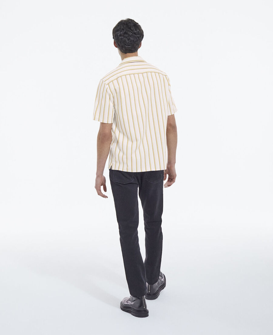 white - yellow striped hawaiian-collar shirt