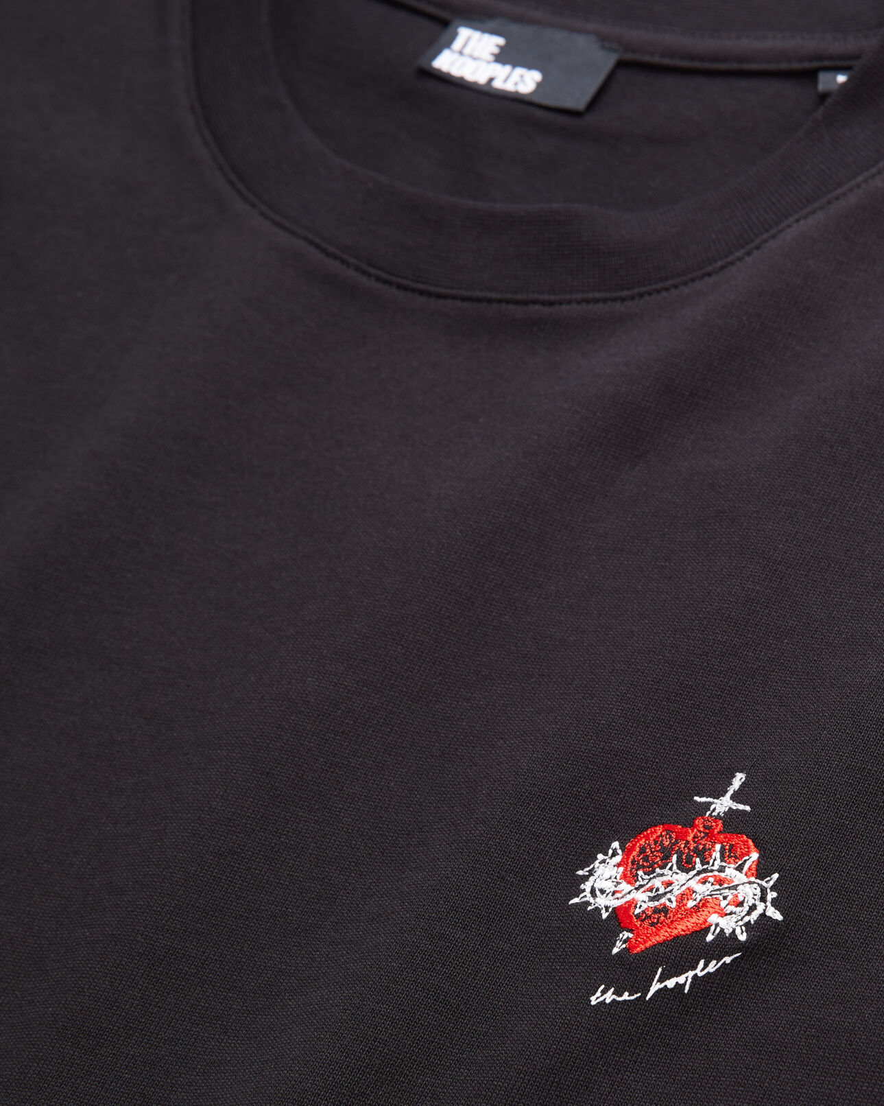The Kooples MEN BLACK men's black t-shirt with dagger through heart embroidery
