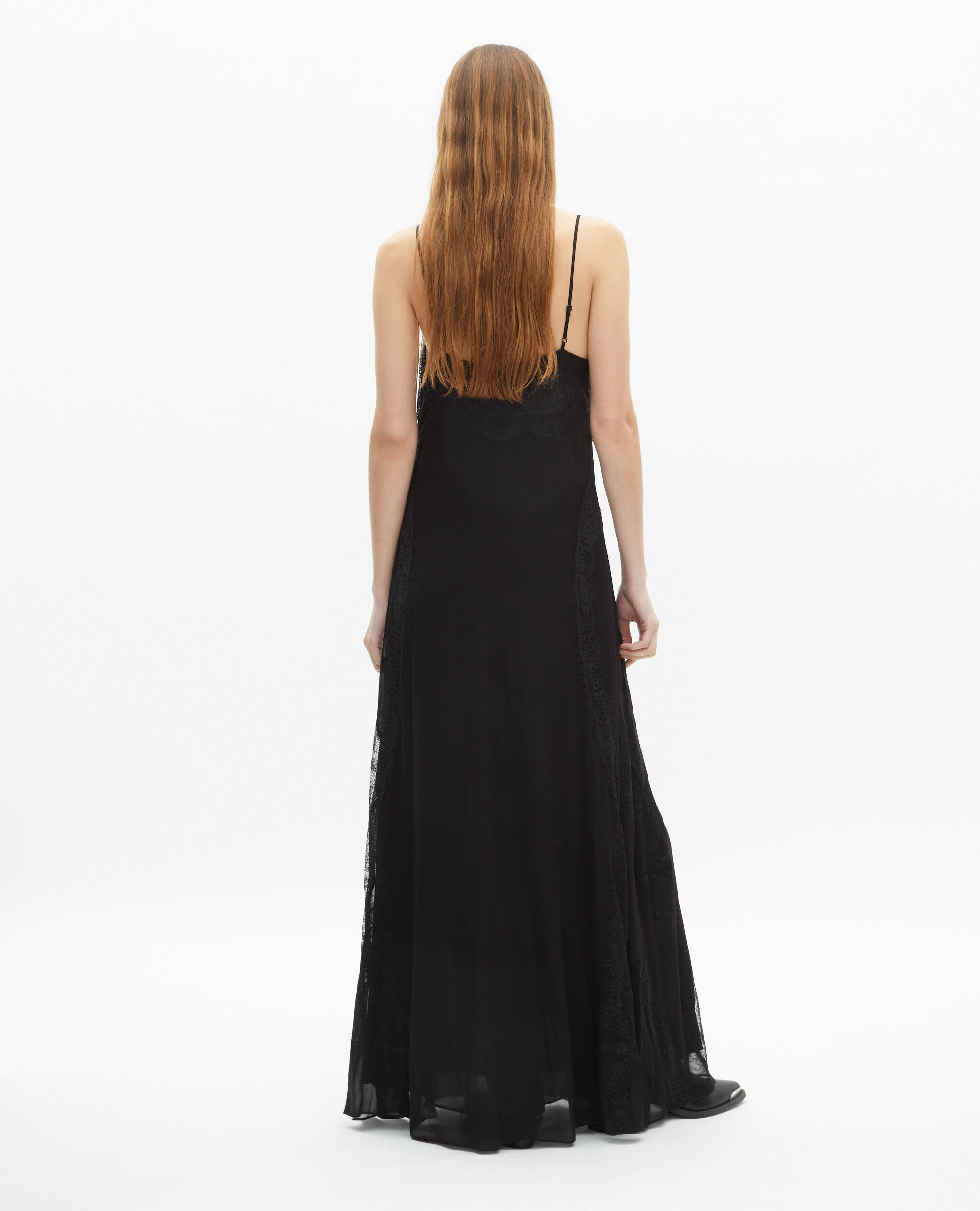 Long dress with black lace, BLACK, hi-res image number null