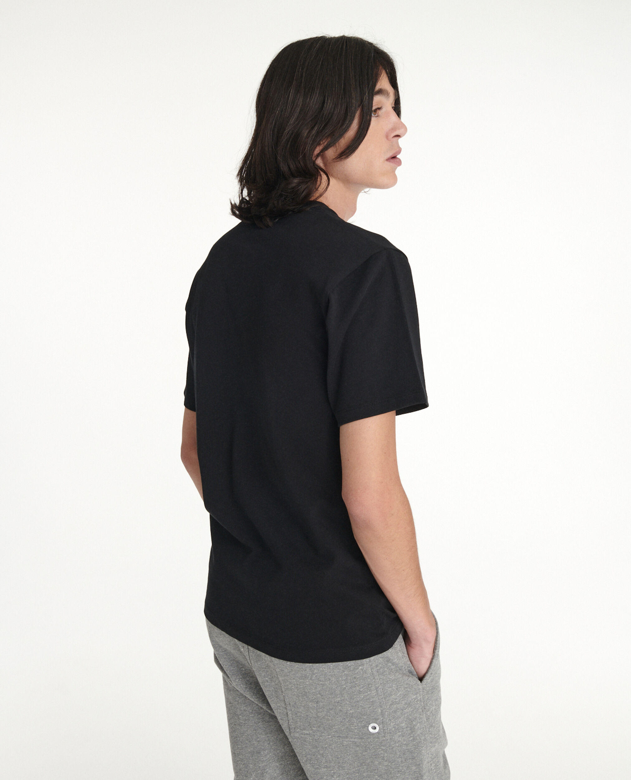 T-Shirt schwarz Baumwolle Print Stickerei, BLACK, hi-res image number null