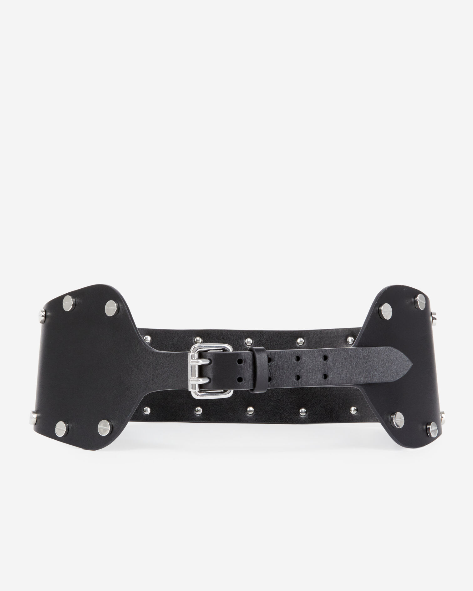 Ceinture large en cuir noir avec clous, BLACK, hi-res image number null