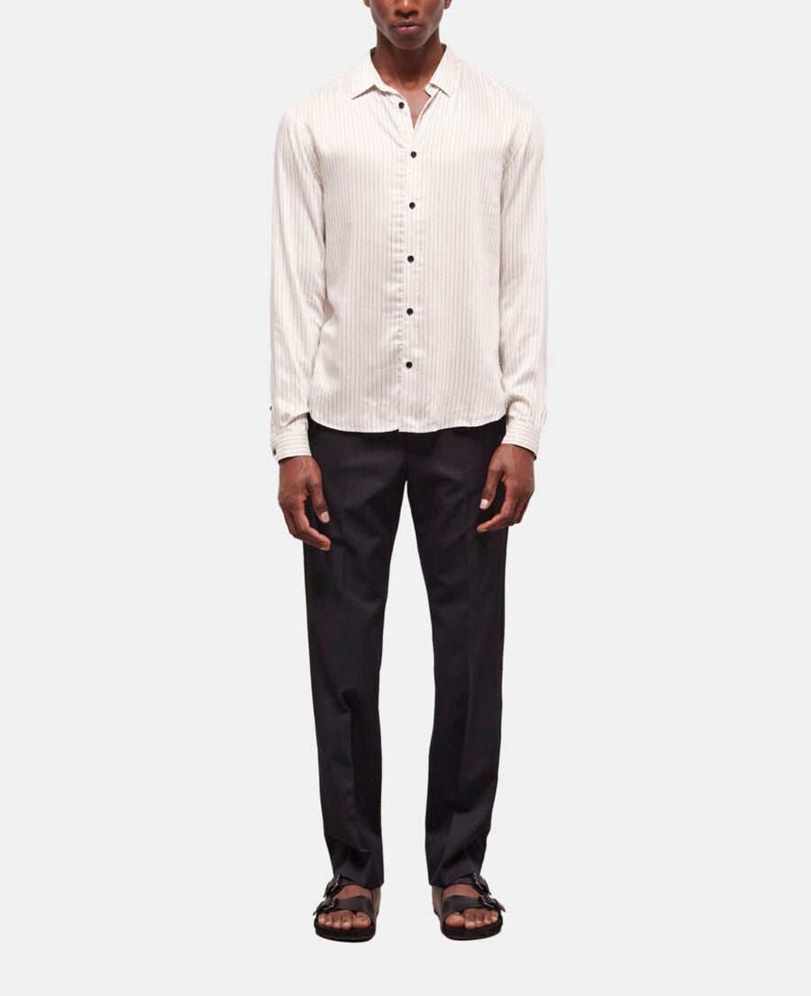 The Kooples H OFF WHITE slim-fit ecru striped shirt with classic collar