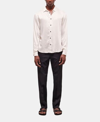 The Kooples H OFF WHITE slim-fit ecru striped shirt with classic collar