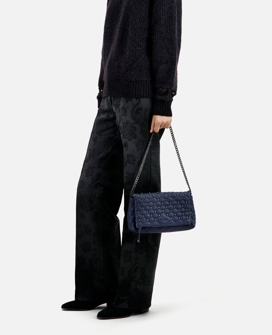 The Kooples FEMME NAVY pochette h&eacute;ritage small en cuir bleu marine