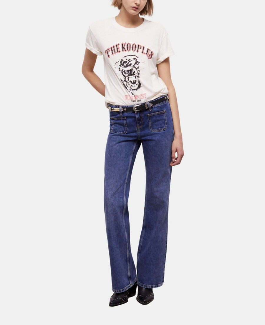 women's wild panther screen print ecru t-shirt