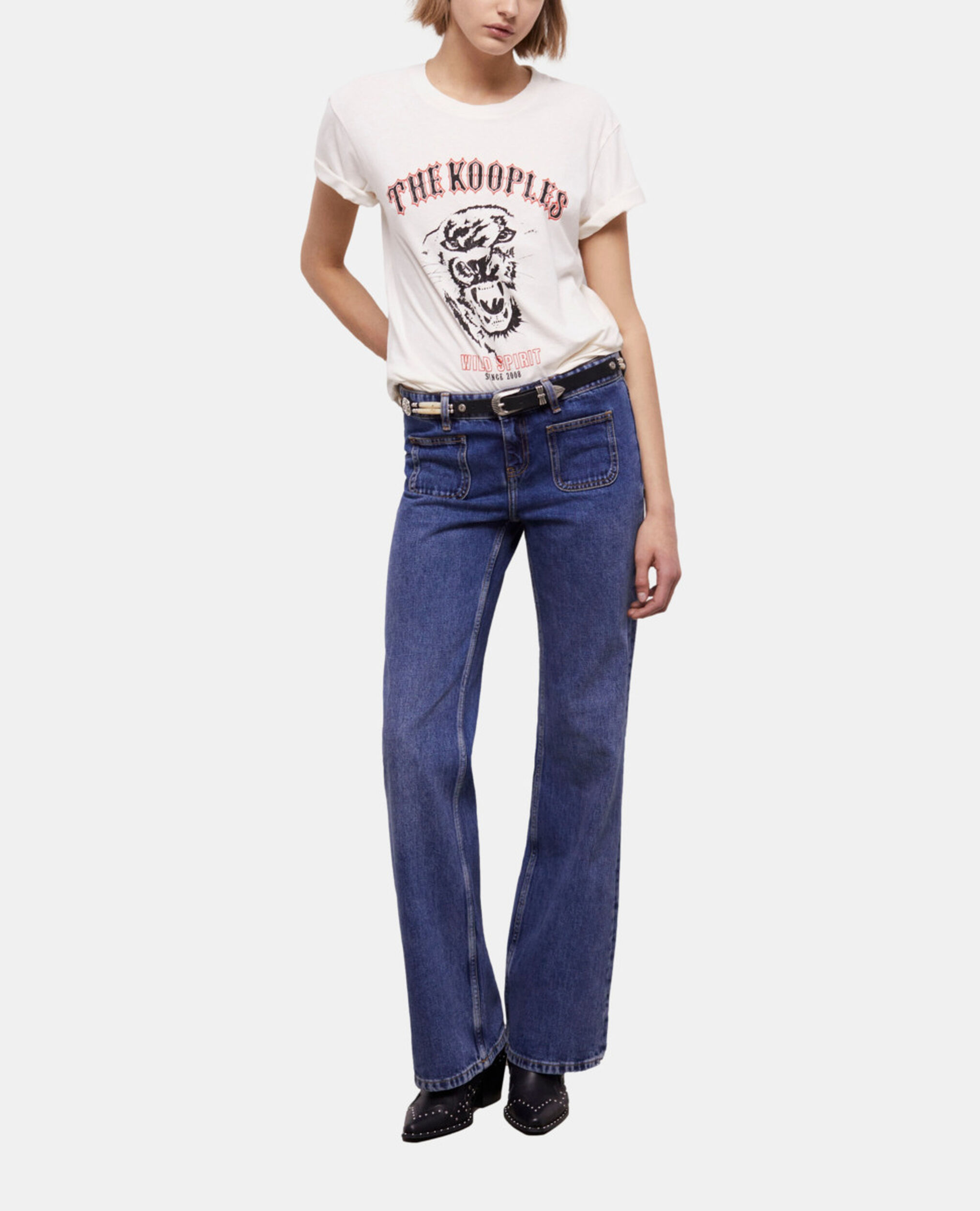 Women's wild panther screen print ecru t-shirt, ECRU, hi-res image number null