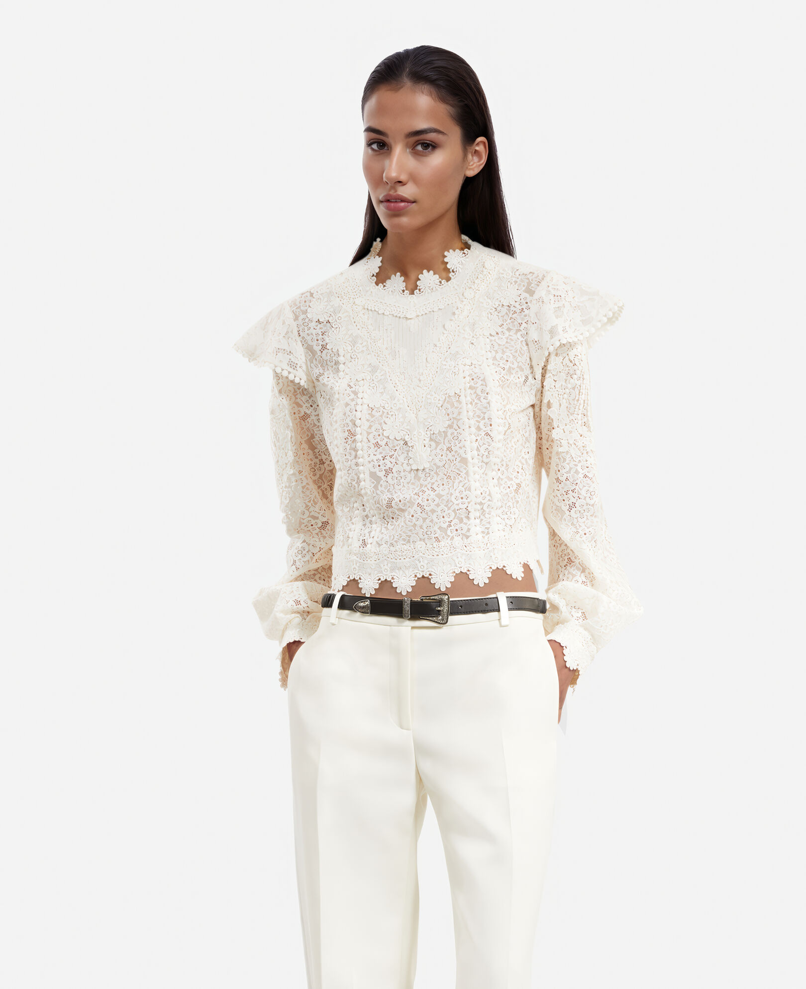 The Kooples DAMEN ECRU ecrufarbenes spitzenoberteil