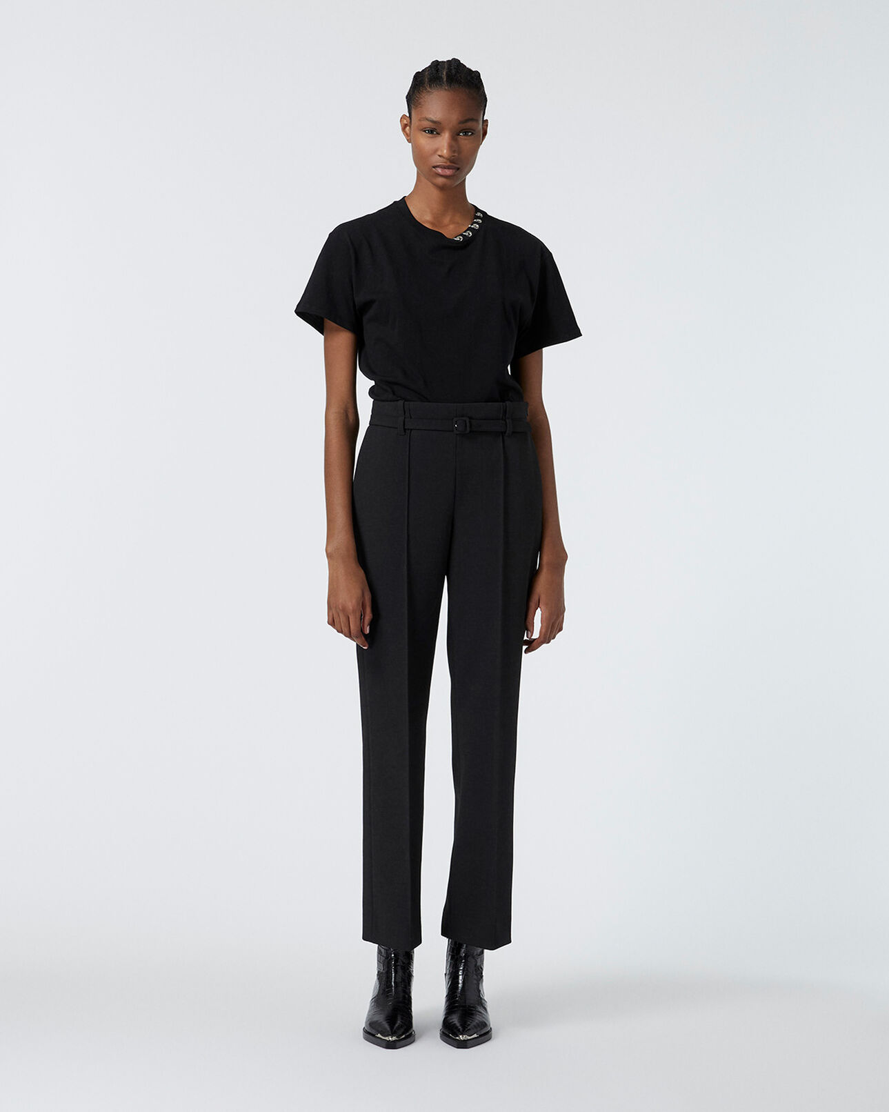 The Kooples WOMEN BLACK straight-cut black suit trousers with belt