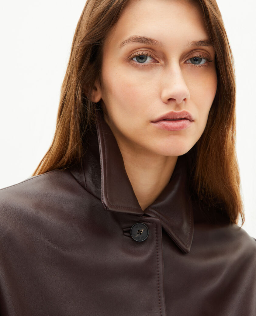 The Kooples FEMME WINE RED manteau long en cuir bordeaux