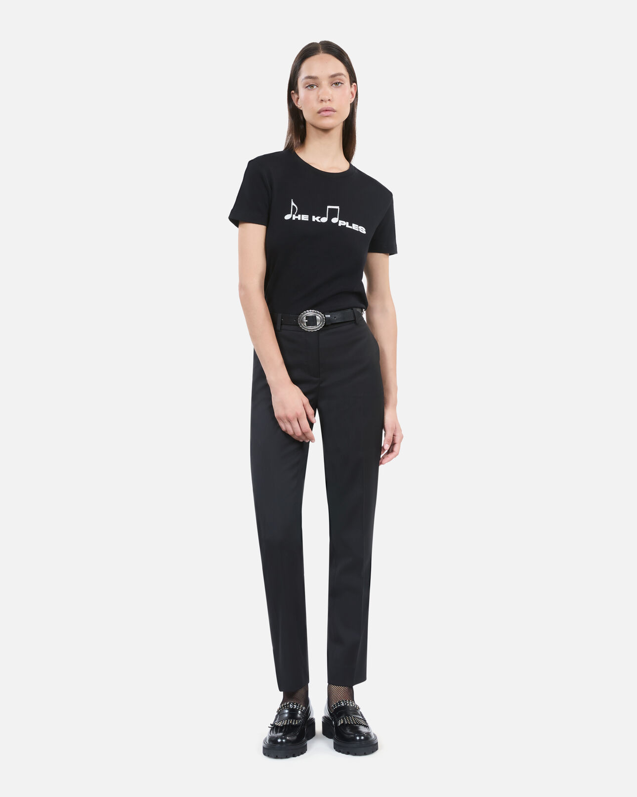 The Kooples WOMEN BLACK WASHED black t-shirt with serigraphy