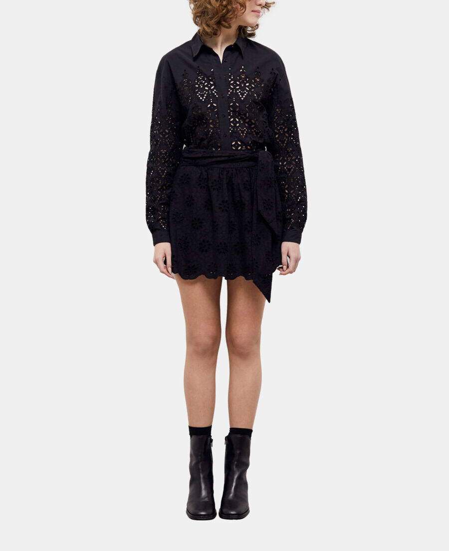 The Kooples DAMEN BLACK kurzer, schwarzer rock mit englischer stickerei