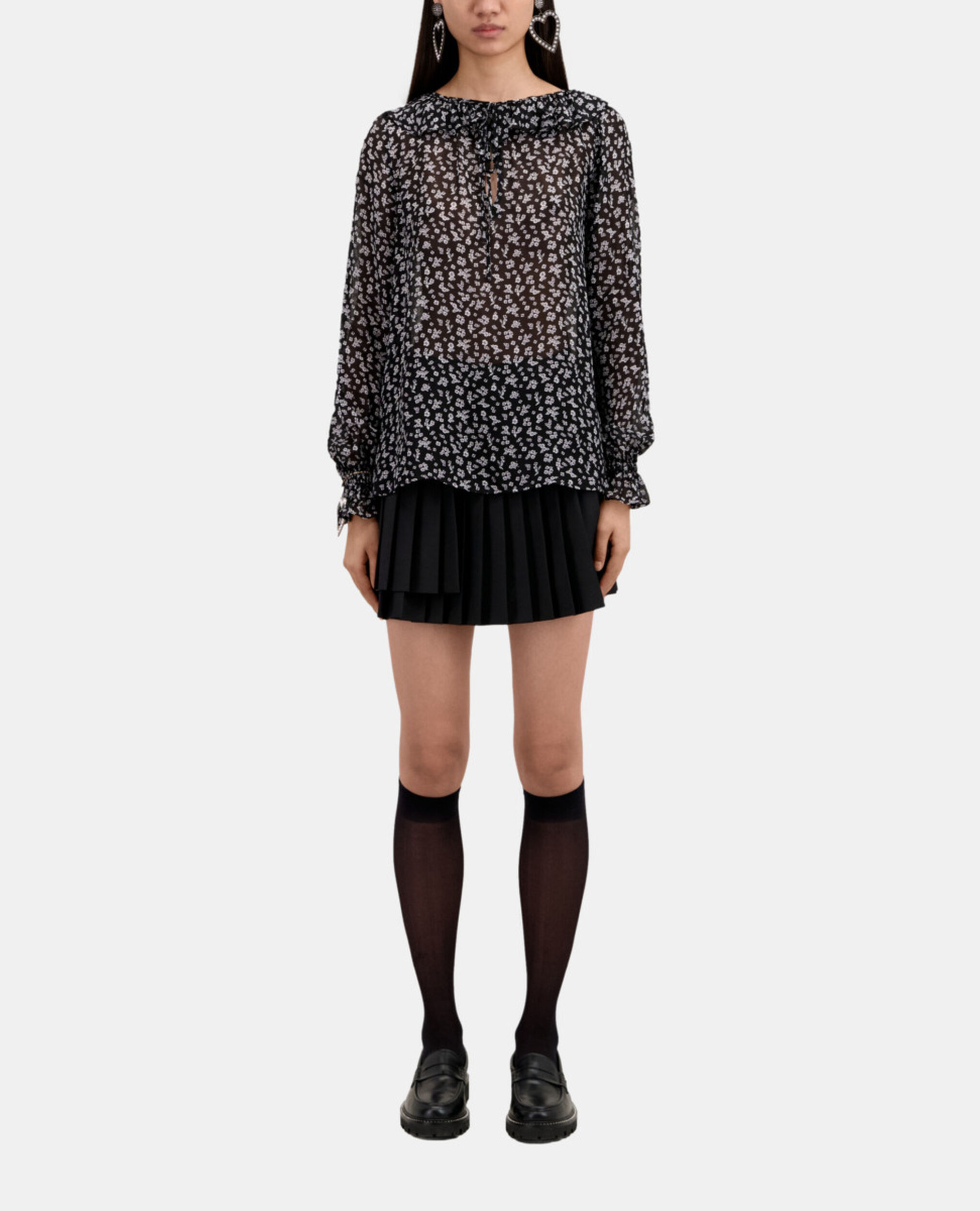 Top imprimé avec volants, BLACK-ECRU, hi-res image number null
