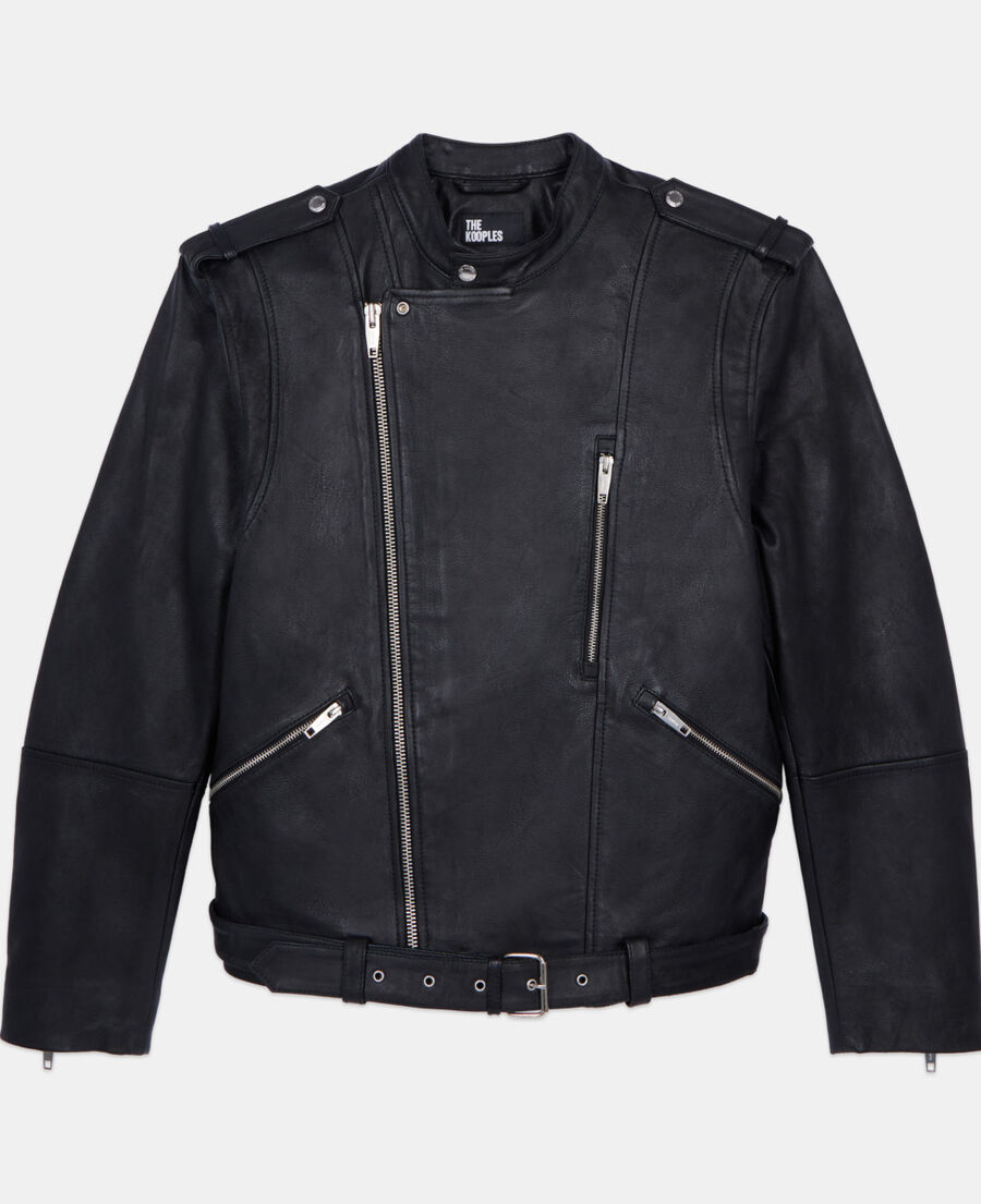 The Kooples HOMME BLACK blouson biker en cuir noir